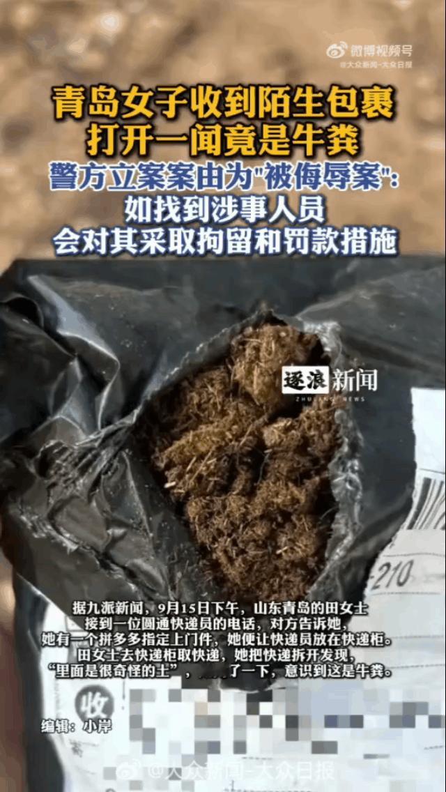 拆开快递一看居然是牛粪，这是朋友的恶作剧？还是有心之人为了恶心她？

的田女士意