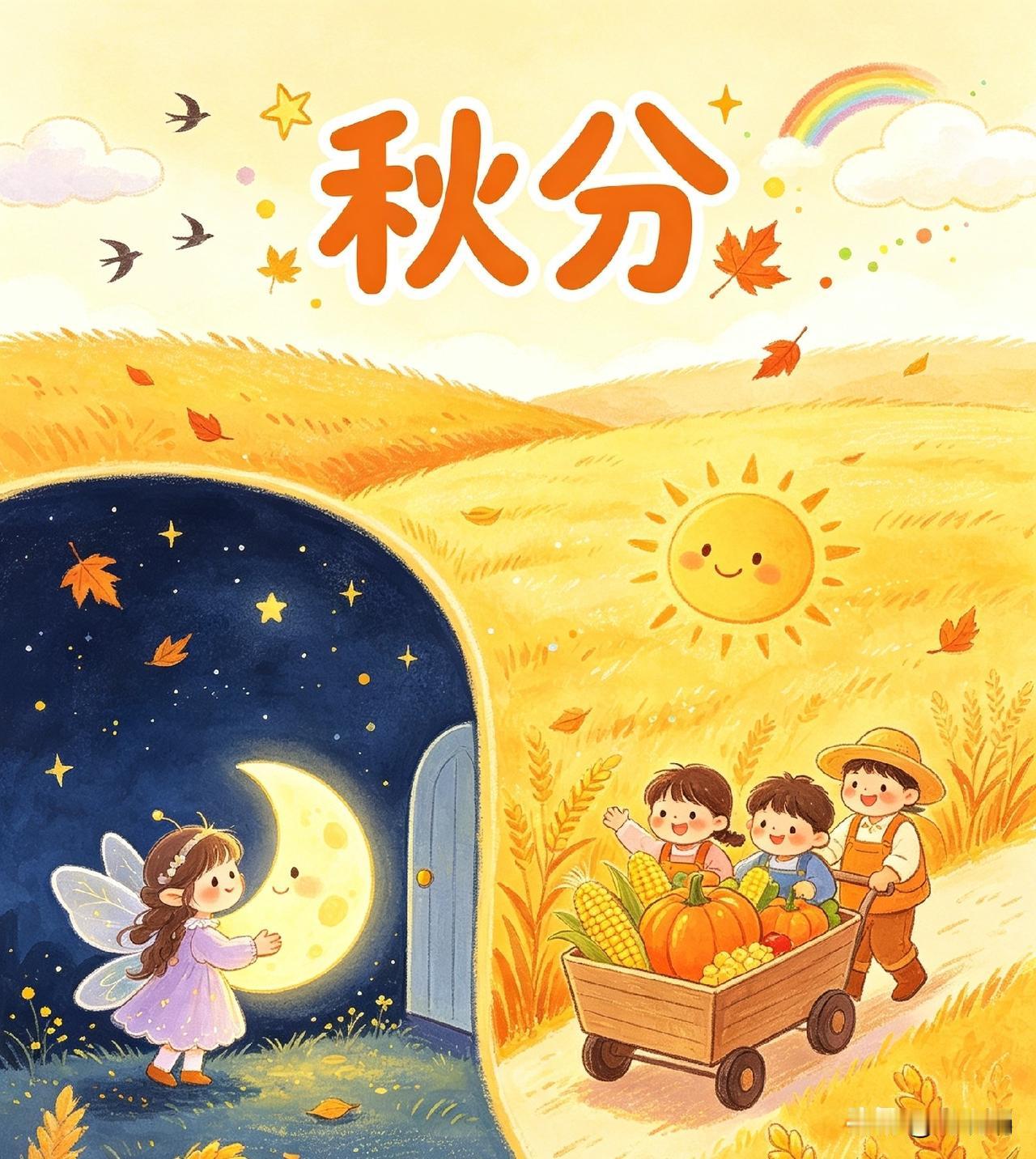 🌙✨🍂
儿童诗《秋分》

快来快来
我们把秋天分一分
今天是个好节气
正好能