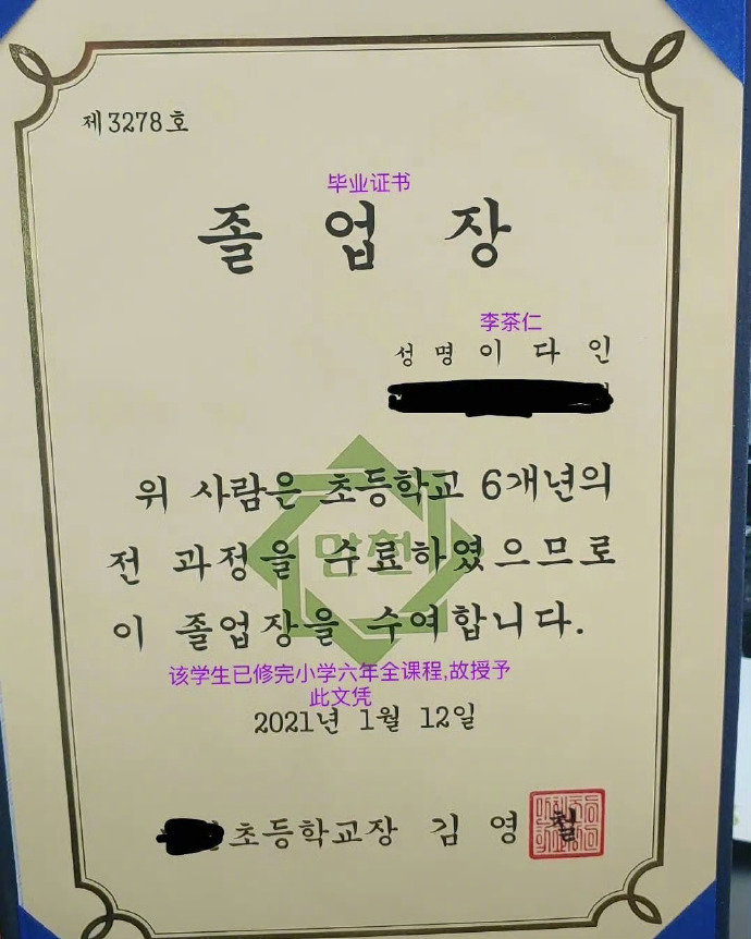 Rora李茶仁小学时期奖学金证书 小学就拿奖学金+综艺特长奖，Rora这是从小优