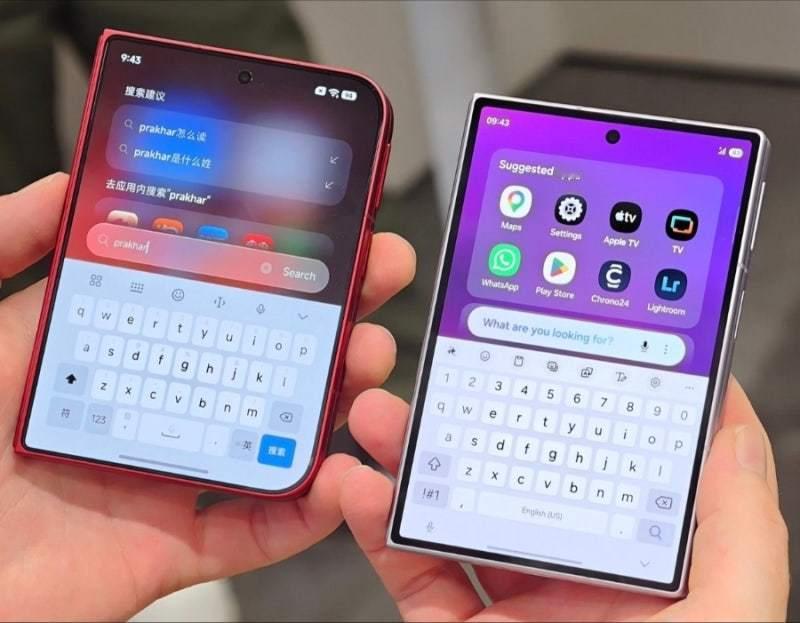 小米 18 Fold 对比三星 Galaxy Z Fold8 正面屏幕边框对比图