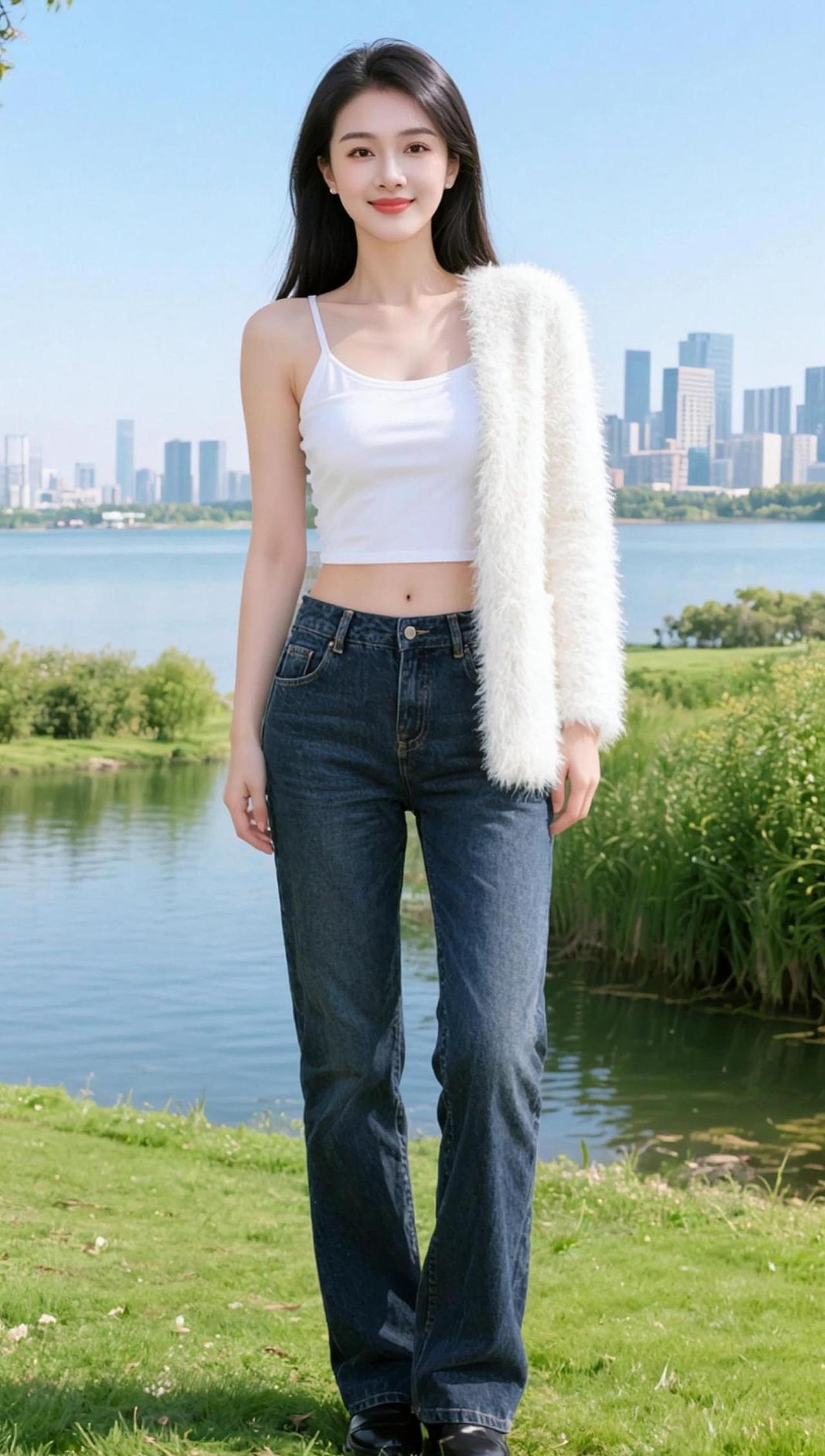 AI湖畔清新写真 随变ai随便玩 户外写真 氛围感美女 搞笑配音