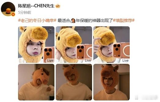 陈星旭戴马帽  陈星旭马头帽子真的是把我的心都融化了呀，没有想到是这么的萌~这可