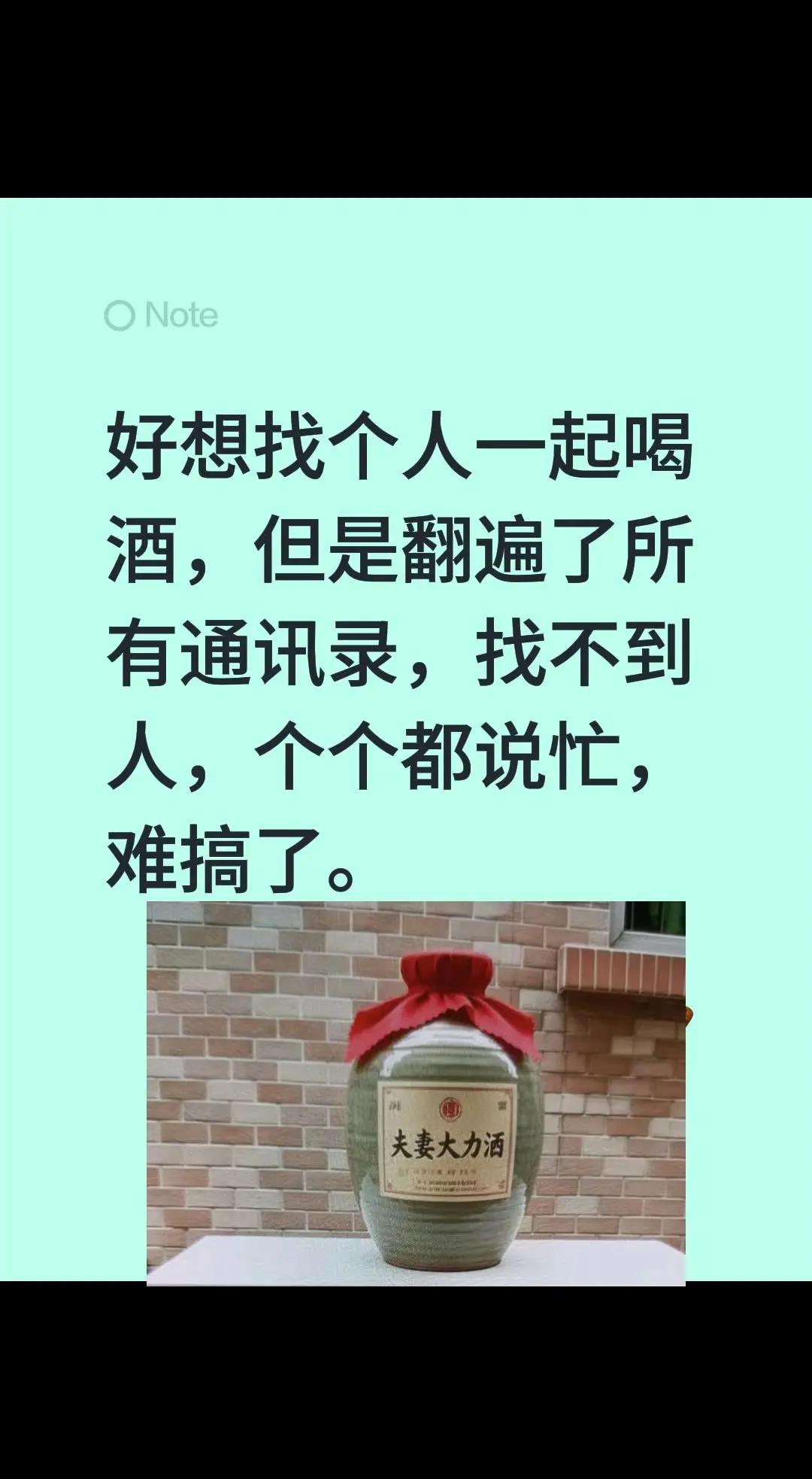 好想找个人一起喝酒，但是翻遍了所有通讯录，找不到人，个个都说忙，难搞了。