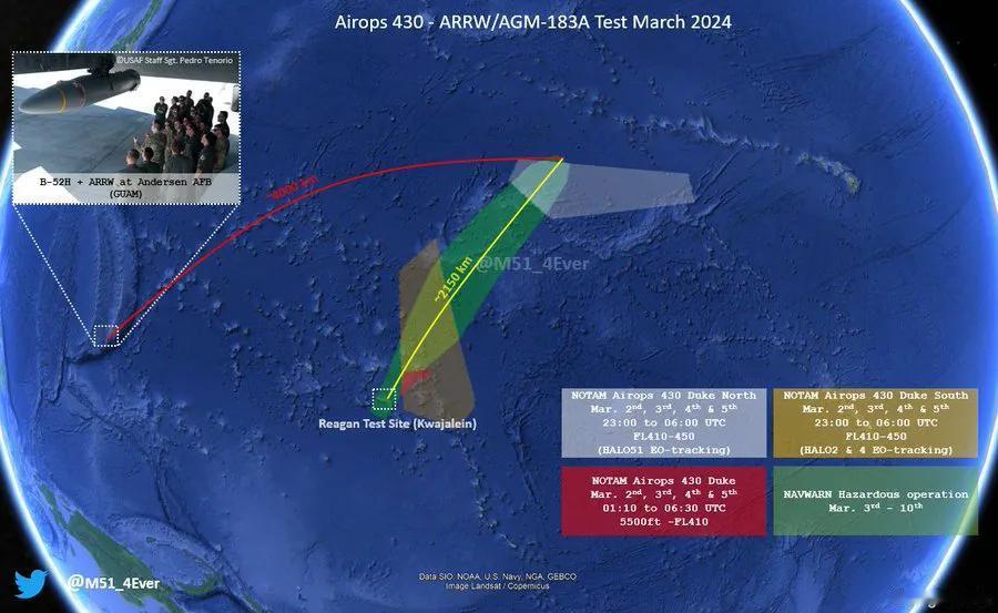 未来几天， 美国空军将在太平洋进行一次新的 ARRW/AGM-183A 高超音速
