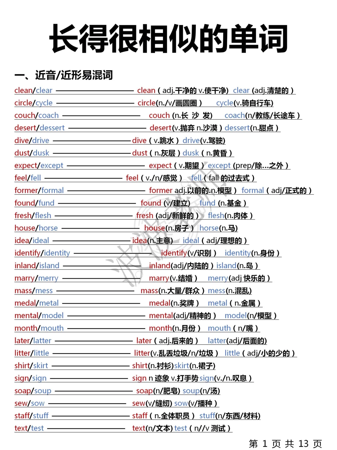 长得很相似的单词！200组！今天一次性全消灭！