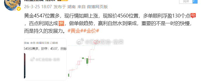 黄金4547位置多，现行情上涨至4582位置，多单止盈360个点，三百点利润落袋