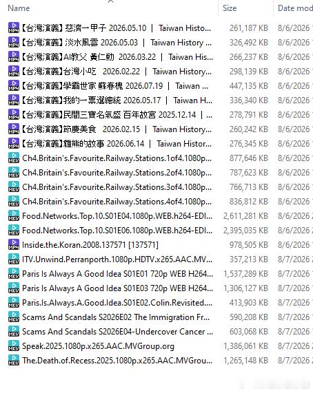 昨天下的一批最近的台湾演义，这个节目质量一般，就是有一搭没一搭地看看。其他纪录片