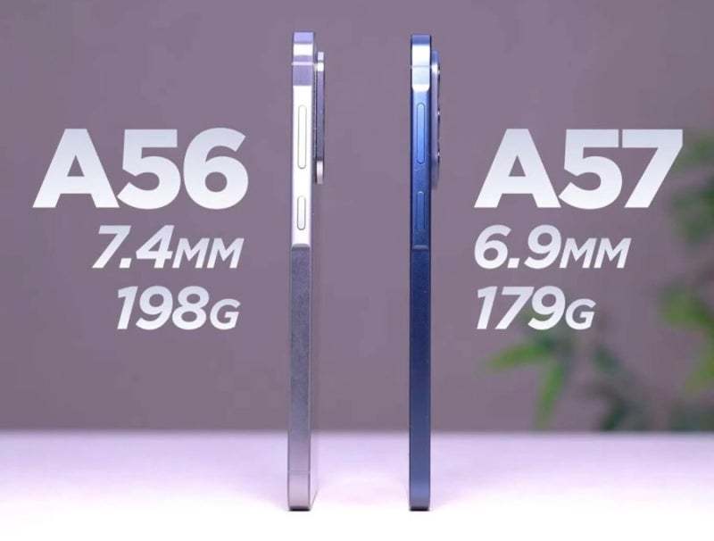 Galaxy A56 和 Galaxy A57 两款手机实际厚度对比图 