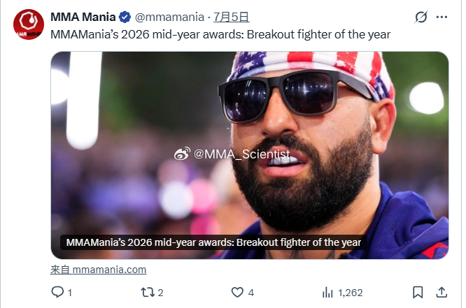 MMA Mania评选，2026年“年中最佳突破选手”：“新一代大嘴”乔什·霍基