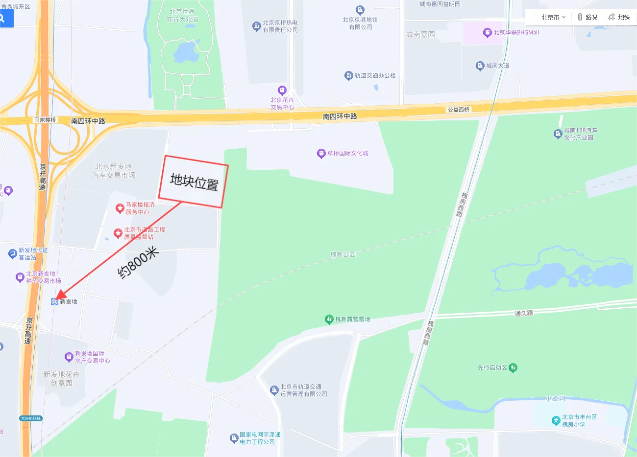 丰台南四环边一宗居住用地实施方案公示，路地铁的距离还算可以。