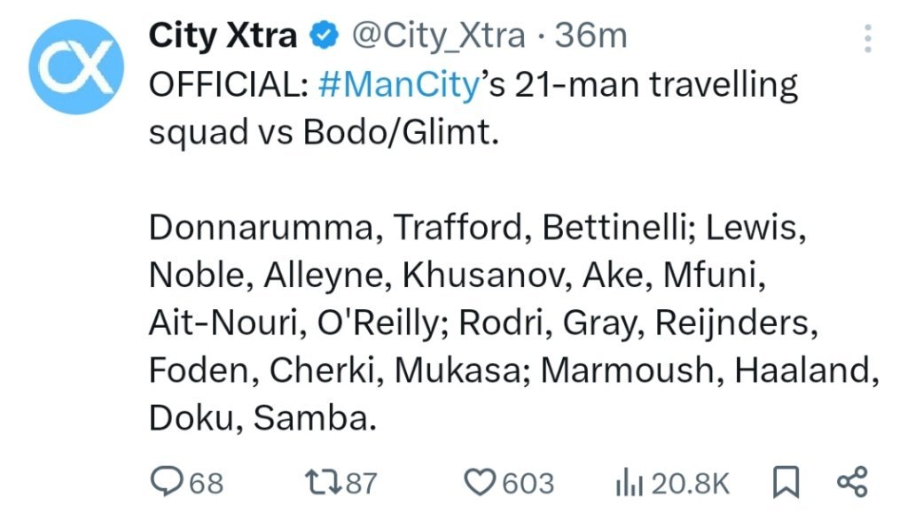 努内斯仍因流感在家休养，不会随队出征博德闪耀，曼城希望他能在周六主场对阵狼队的比