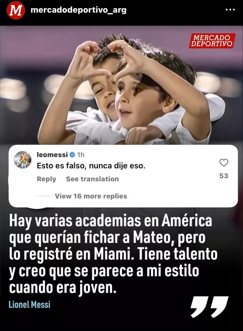 【梅西Ins回复辟谣❌❌❌】Ins新闻页面写了一篇关于梅西的声明：“美国有几所青