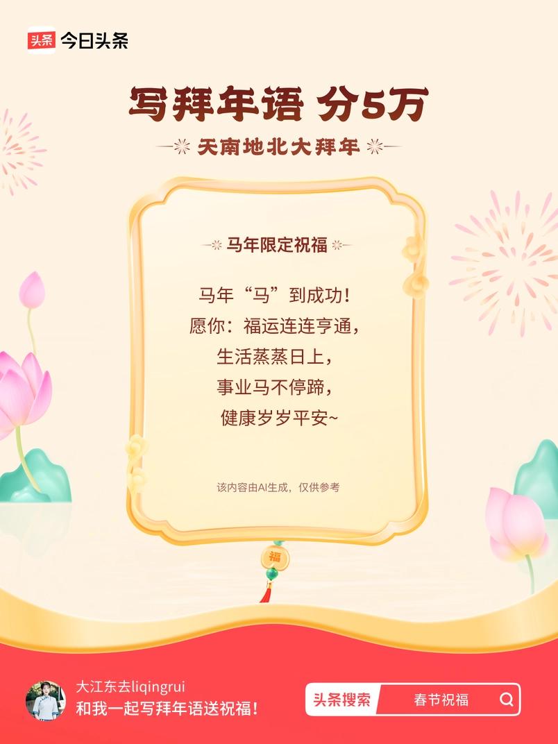 写拜年语送祝福新春拜年送祝福！我的祝福是：“马年“马”到成功！愿你：福运连连亨通