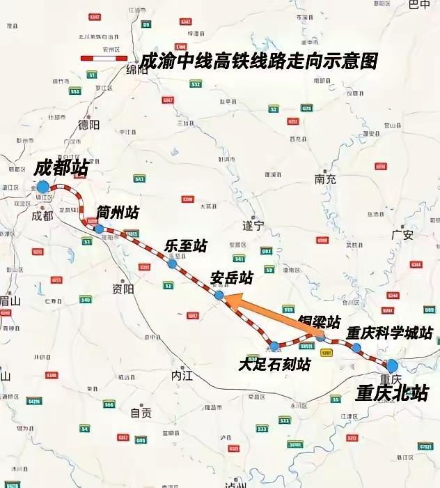 成渝中线高铁设计图上拐了个弯，就为照顾铜梁，这操作挺有意思。从大局看，这一拐或许