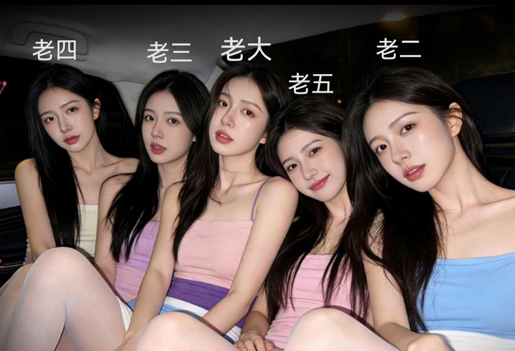 老大温婉可人
老二温柔漂亮
老三美丽大方
老四温柔善良
老五活泼可爱