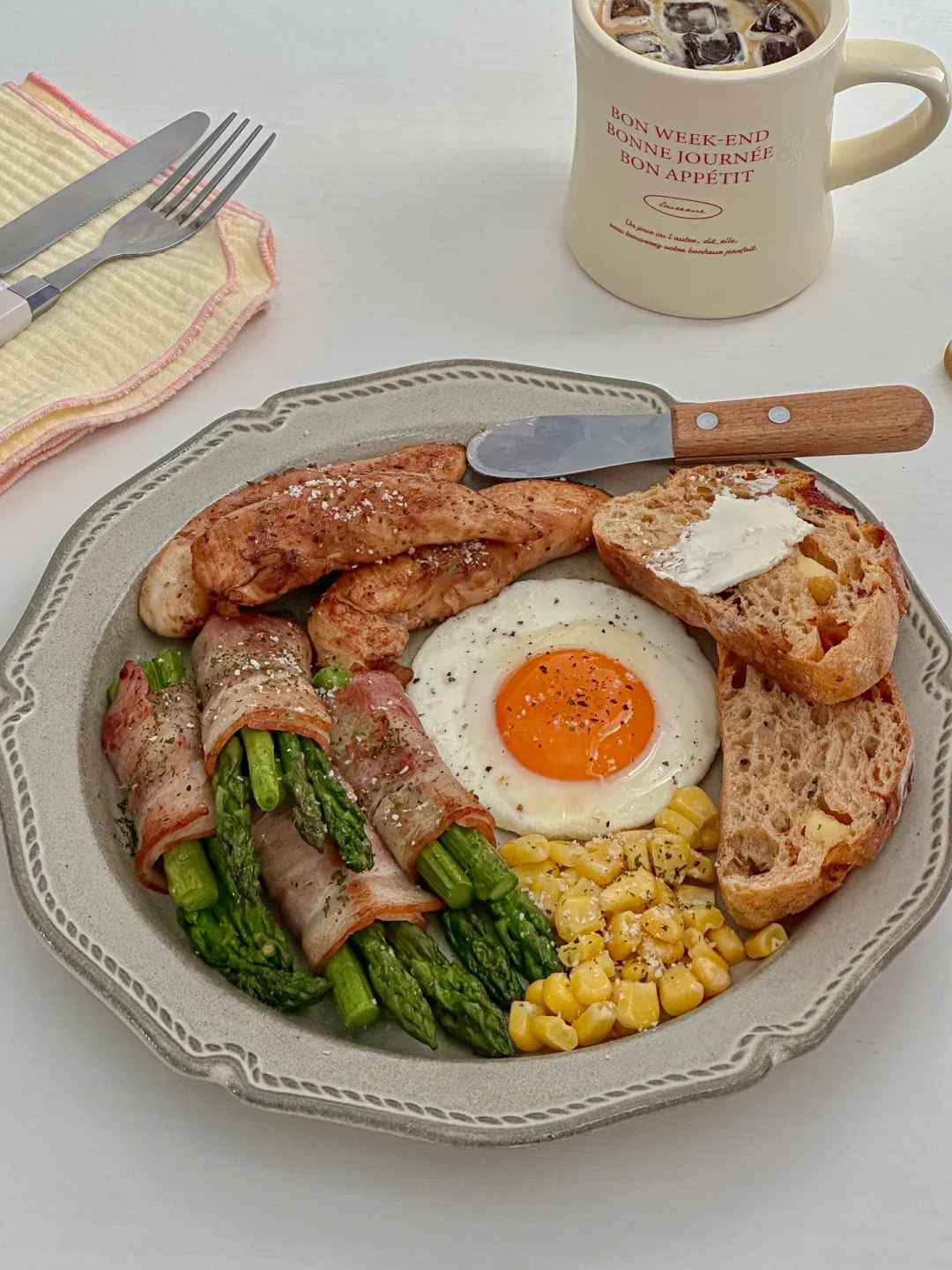 🍳🌽🥓Brunch🍽️香煎鸡胸肉芦笋拼盘