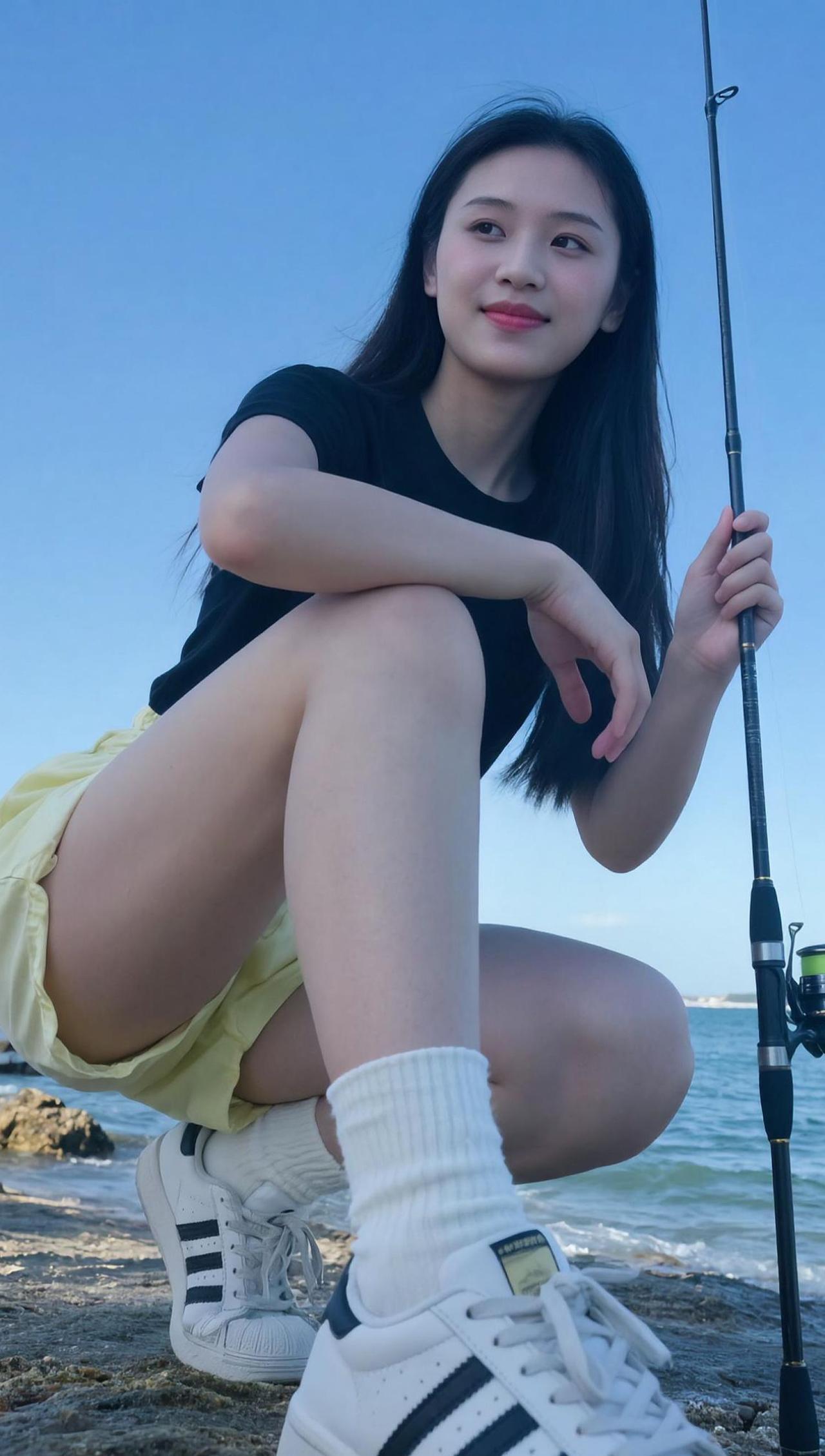 阳光洒在沙滩上，海风轻拂，手握鱼竿，享受这一刻的宁静与专注。海边的悠闲时光，总是