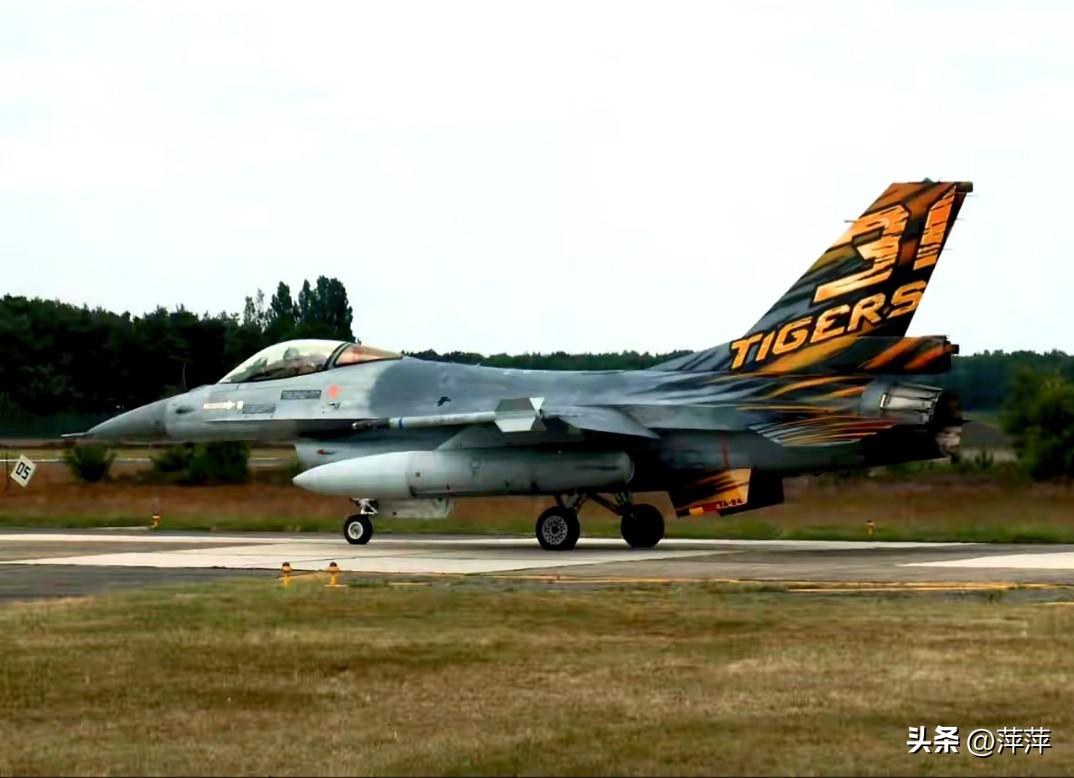 比利时空军第31“猛虎”中队的F-16“战隼”，尾翼“31 TIGERS”虎纹涂