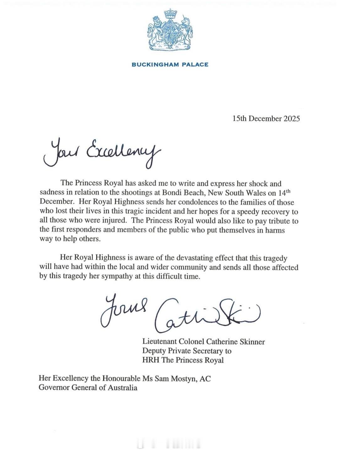 英国王室  今天澳大利亚女总督Sam Mostyn发文分享安妮长公主的副私人秘书