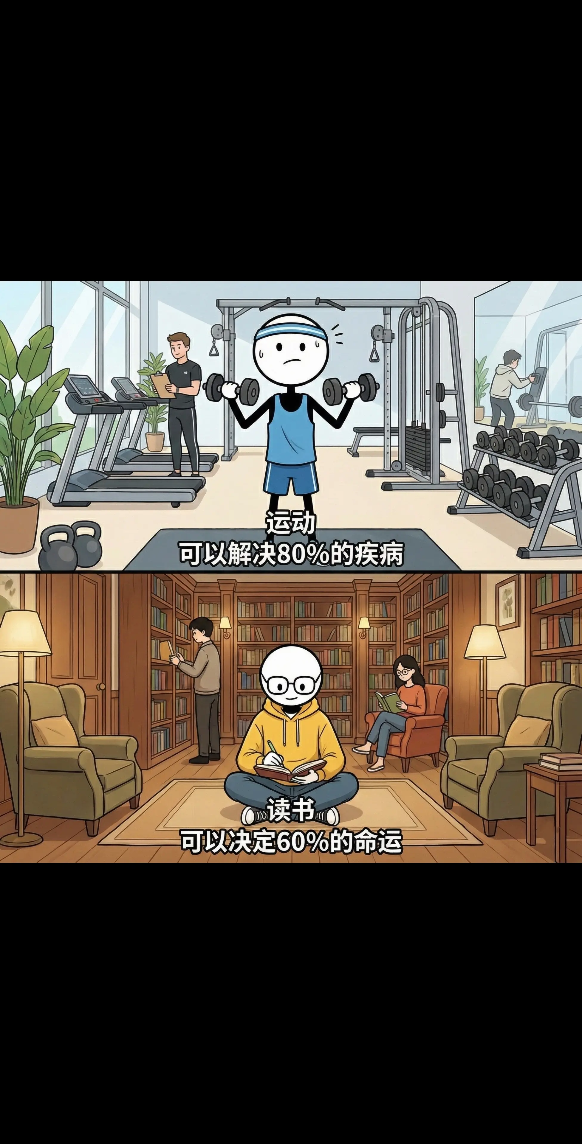 我们总在找人生的捷径， 却忘了： 运动是最好的医生， 读书是最低的门槛...