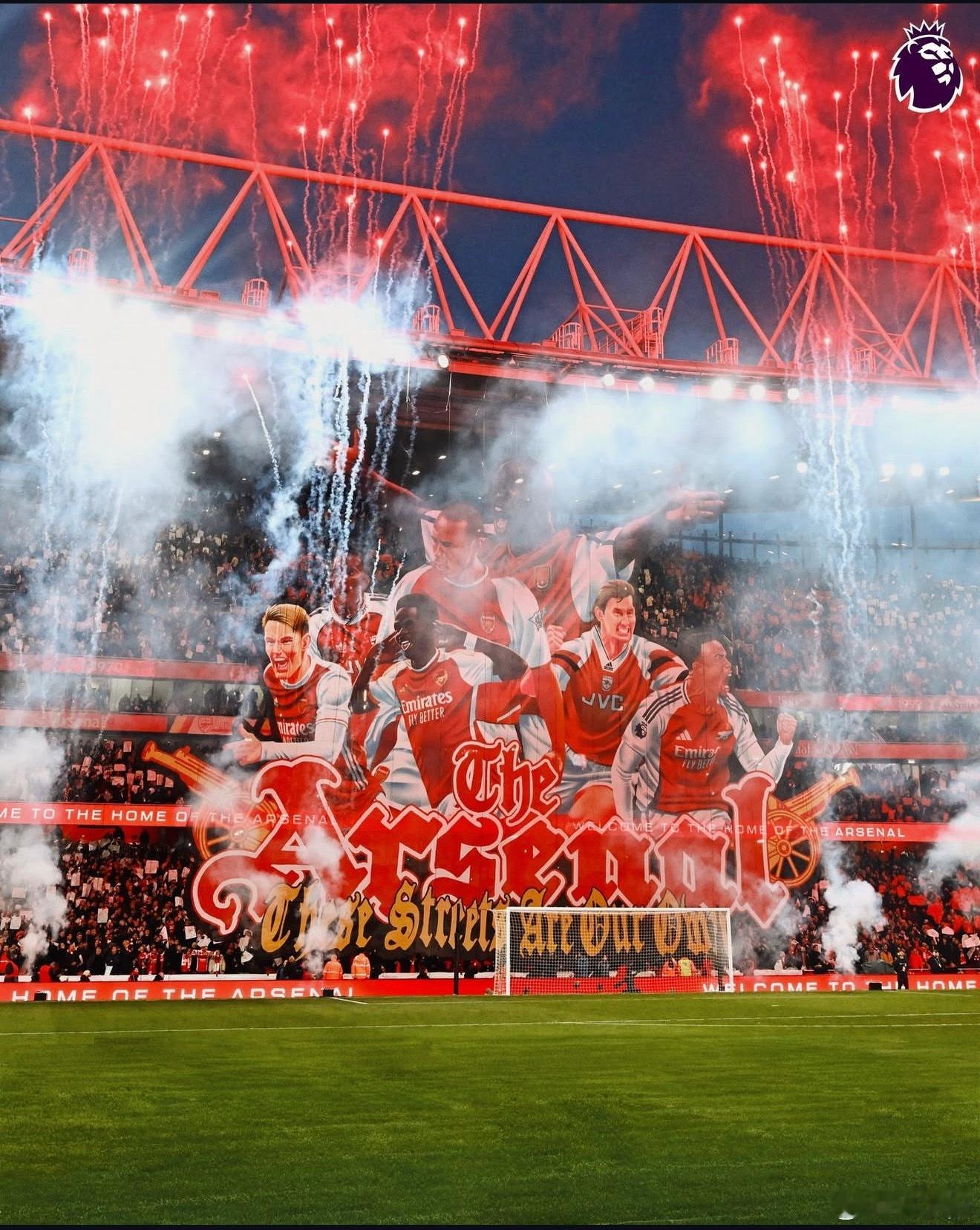 主场巨型TIFO也亮相了，北伦敦德比也4比1赢了，阿森纳在英超积分榜上的领先扩大