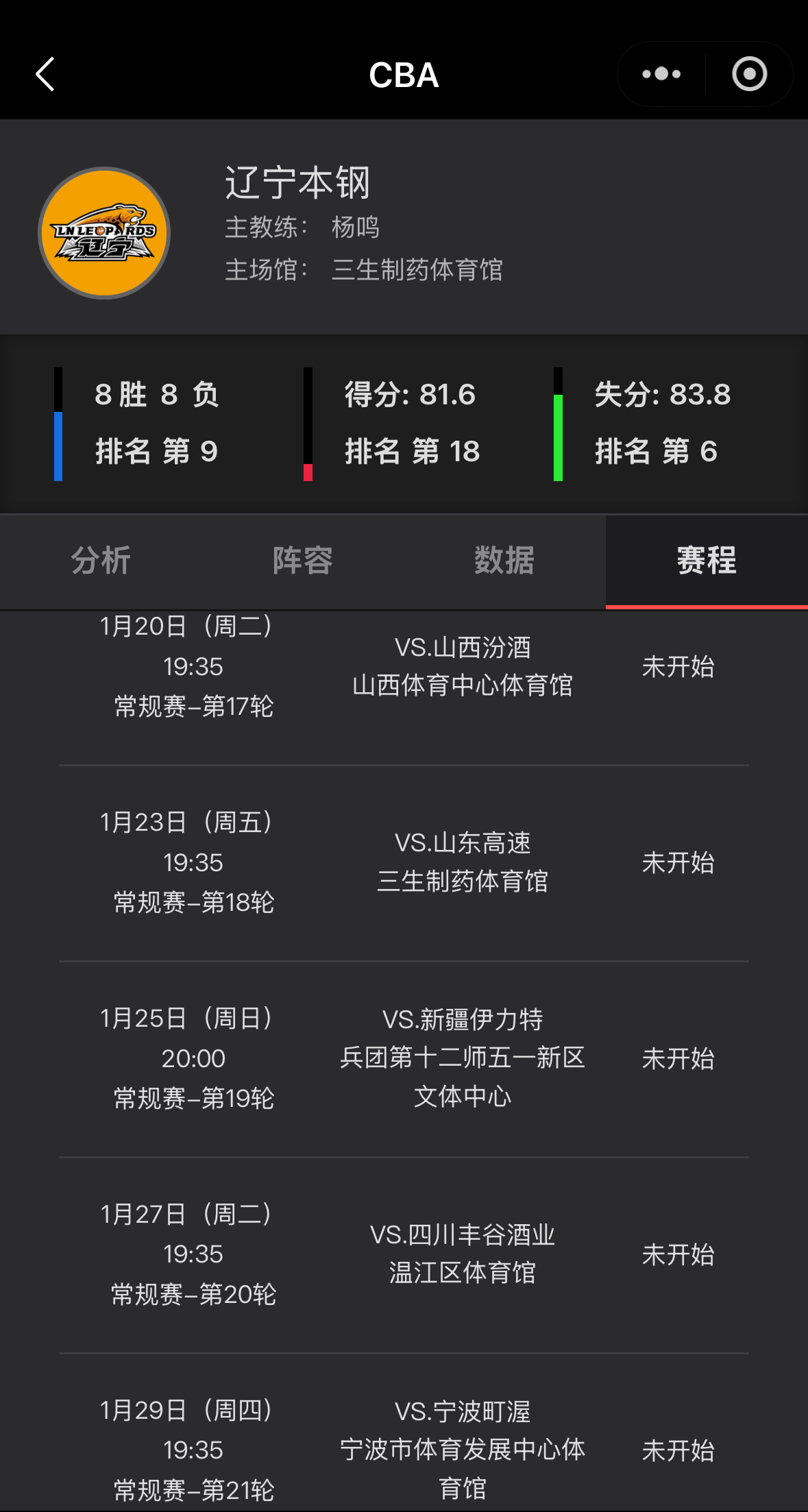 辽宁队即将开启“五”连客后天将客场打山西山西今晚在主场大胜福建辽宁男篮