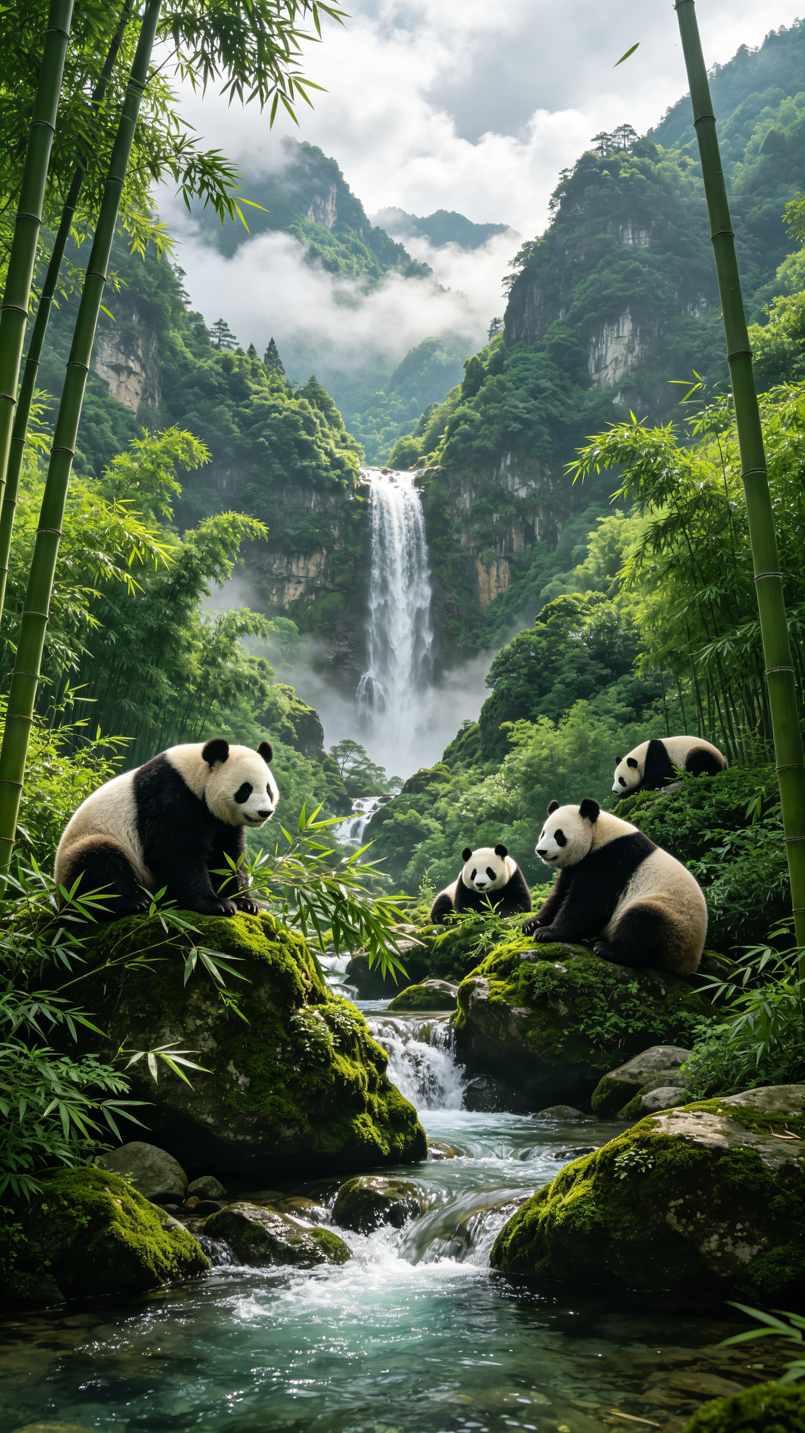 河流山川竹林熊猫 ​​​