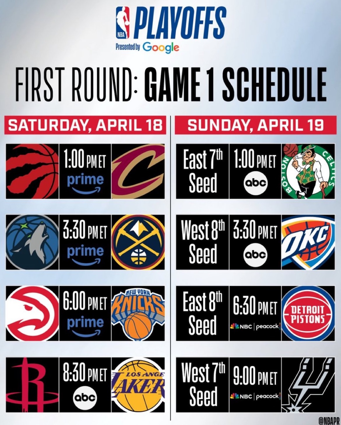 2026 NBA季后赛对阵出炉NBA