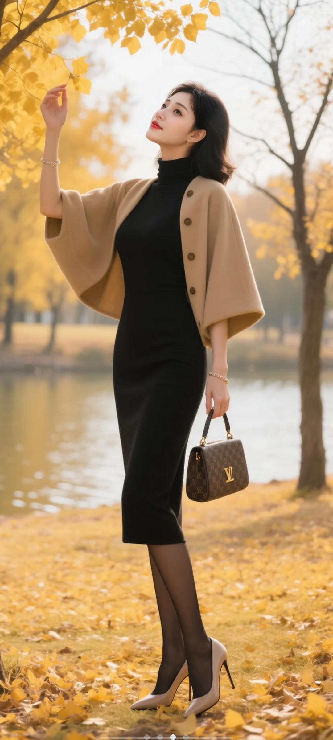 秋意正浓，湖边，风衣。好不雅致啊。