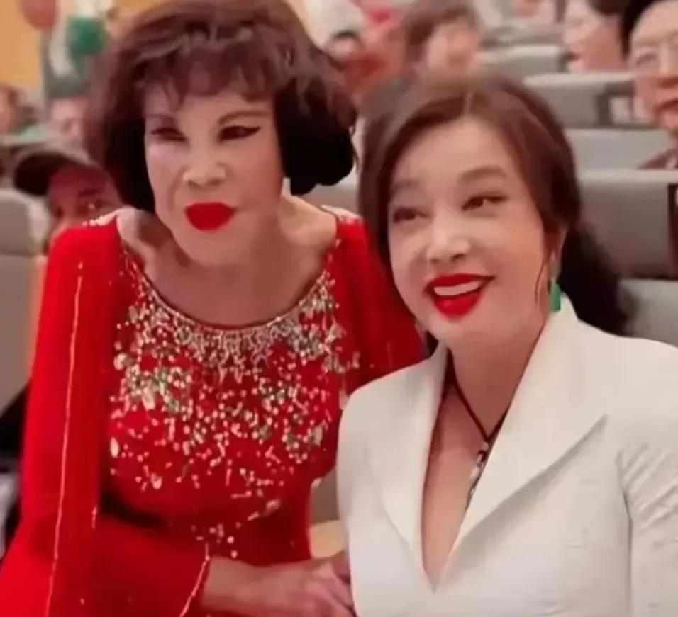 跟旁边这位老阿姨相比，突然觉得刘晓庆顺眼多了！至少刘晓庆的脸是天生的，让人看着很