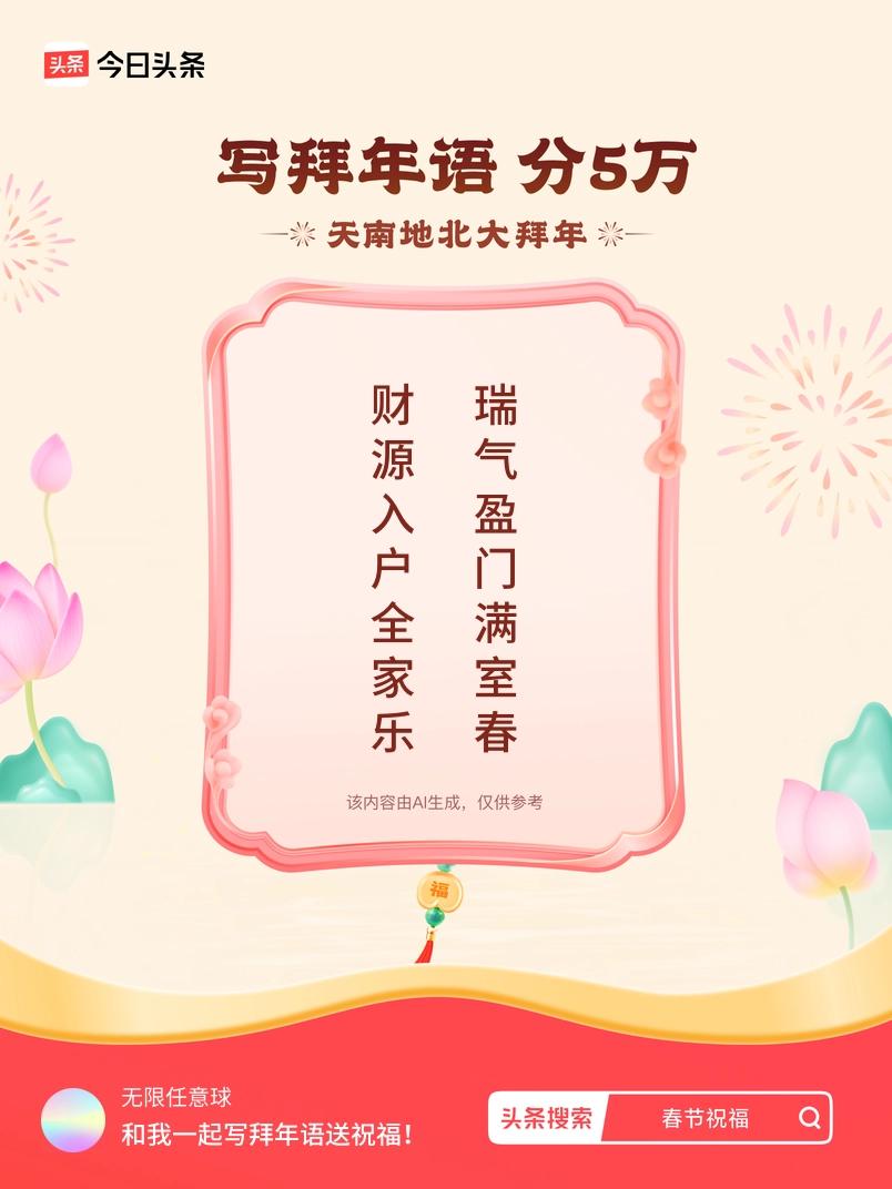 写拜年语送祝福新春拜年送祝福！我的祝福是：“财源入户全家乐，瑞气盈门满室春”！快