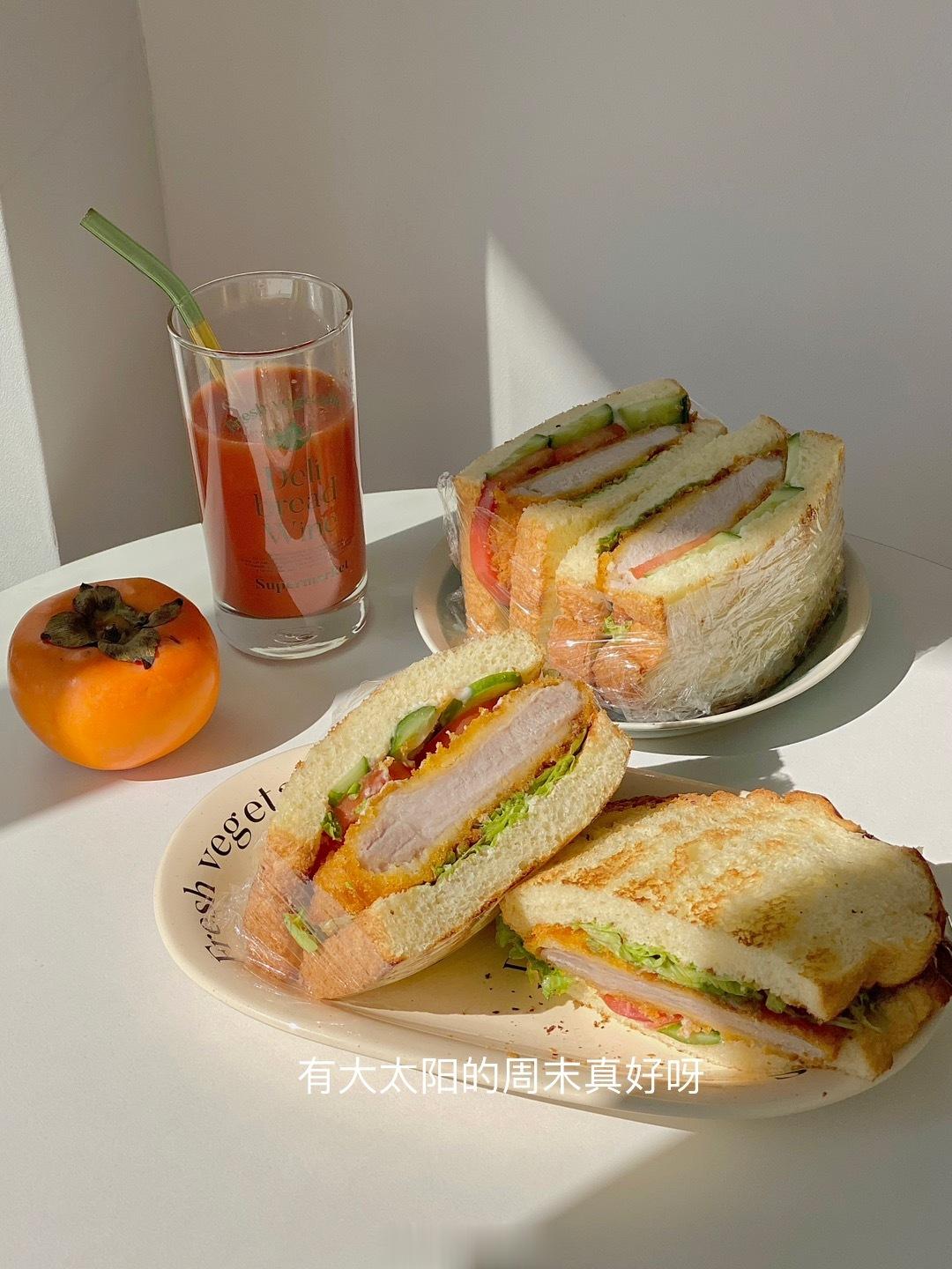 周末愉快呀Brunch 炸猪排三明治🥪#早餐[超话]# ​​​