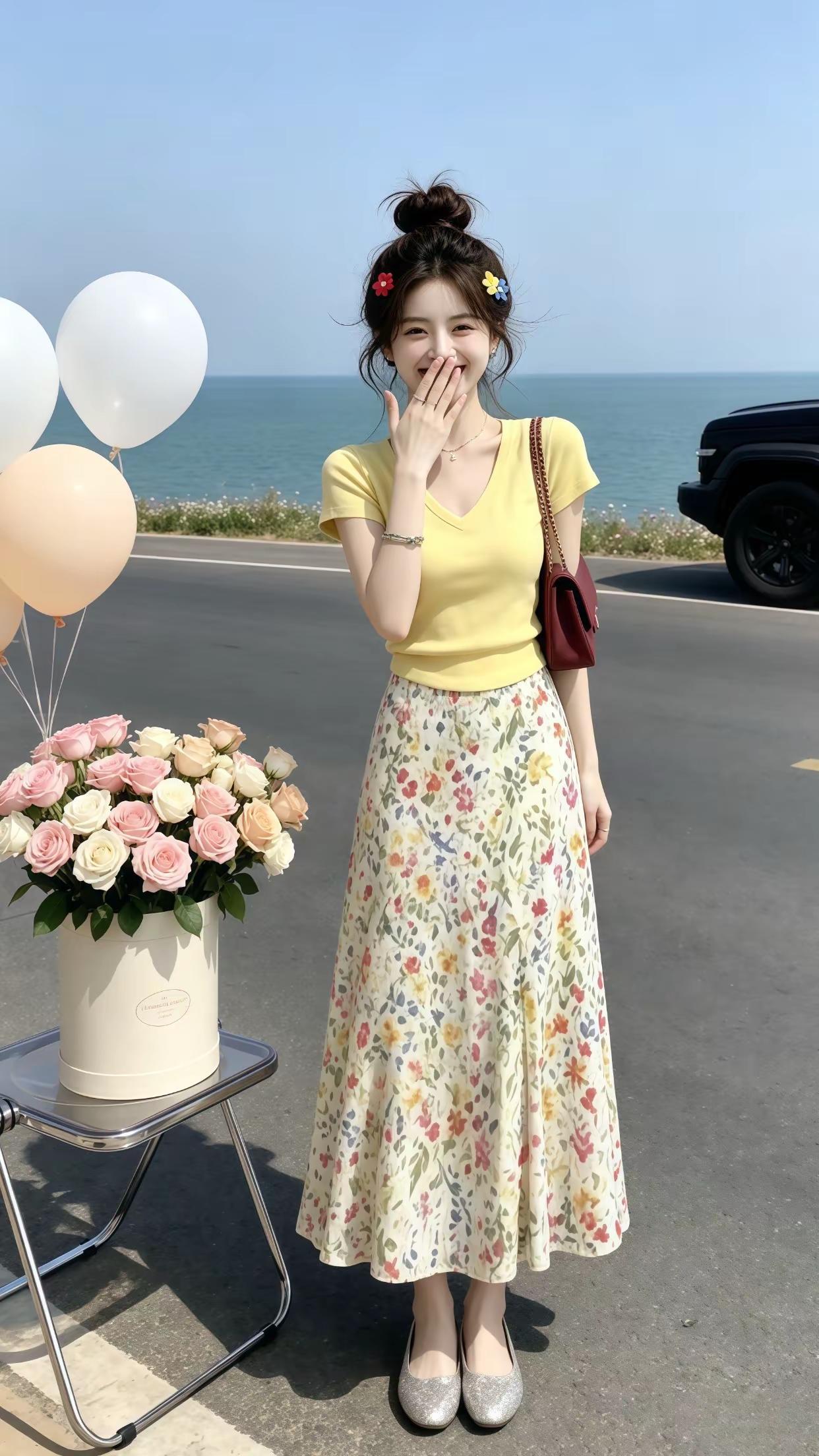 一眼心动的夏季穿搭 夏季碎花裙套装 法式浪漫假日小碎花半身裙 百搭显瘦气质碎花半