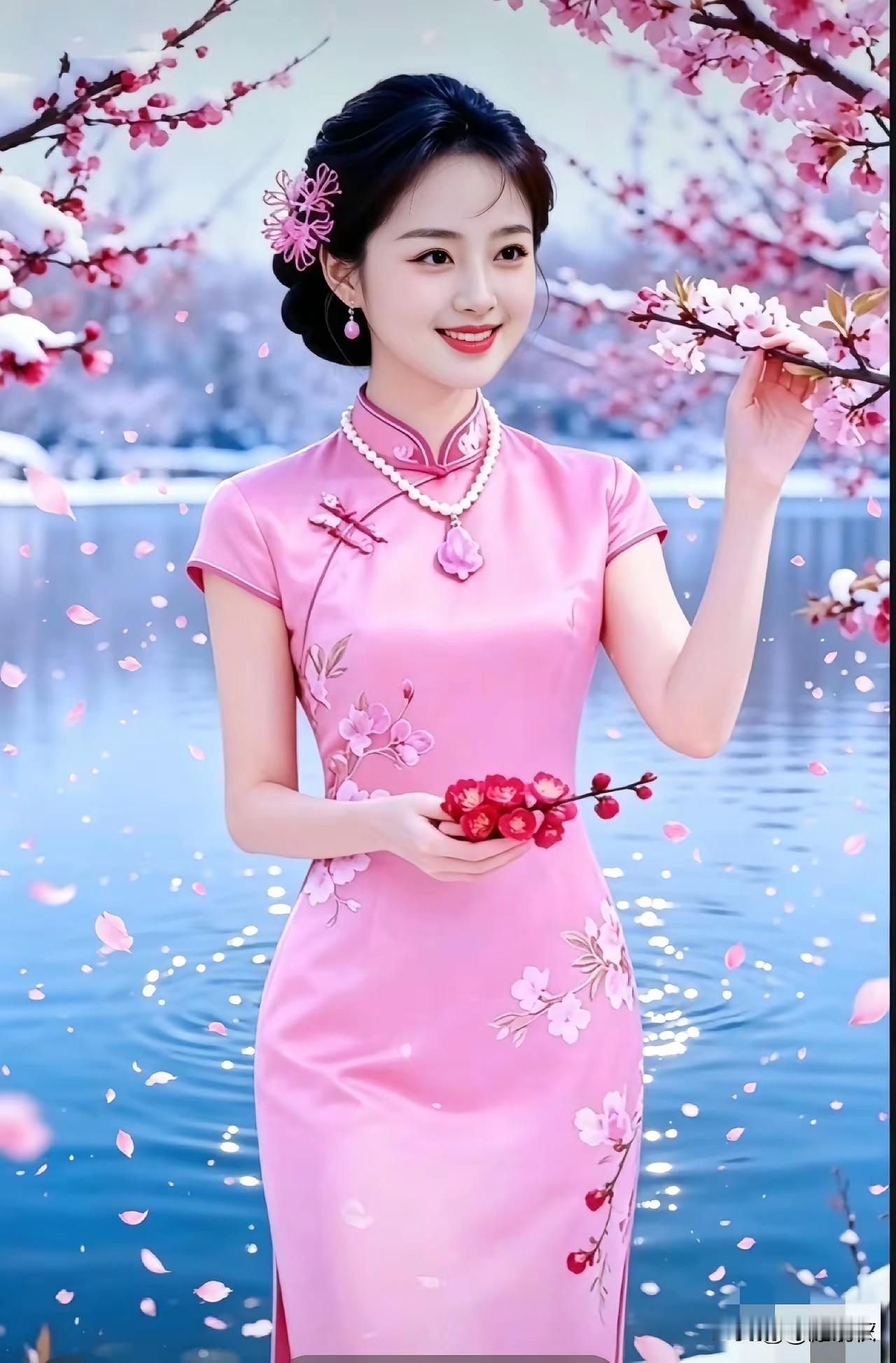 上联：雨滋千花绽
  下联：雪落万朵红