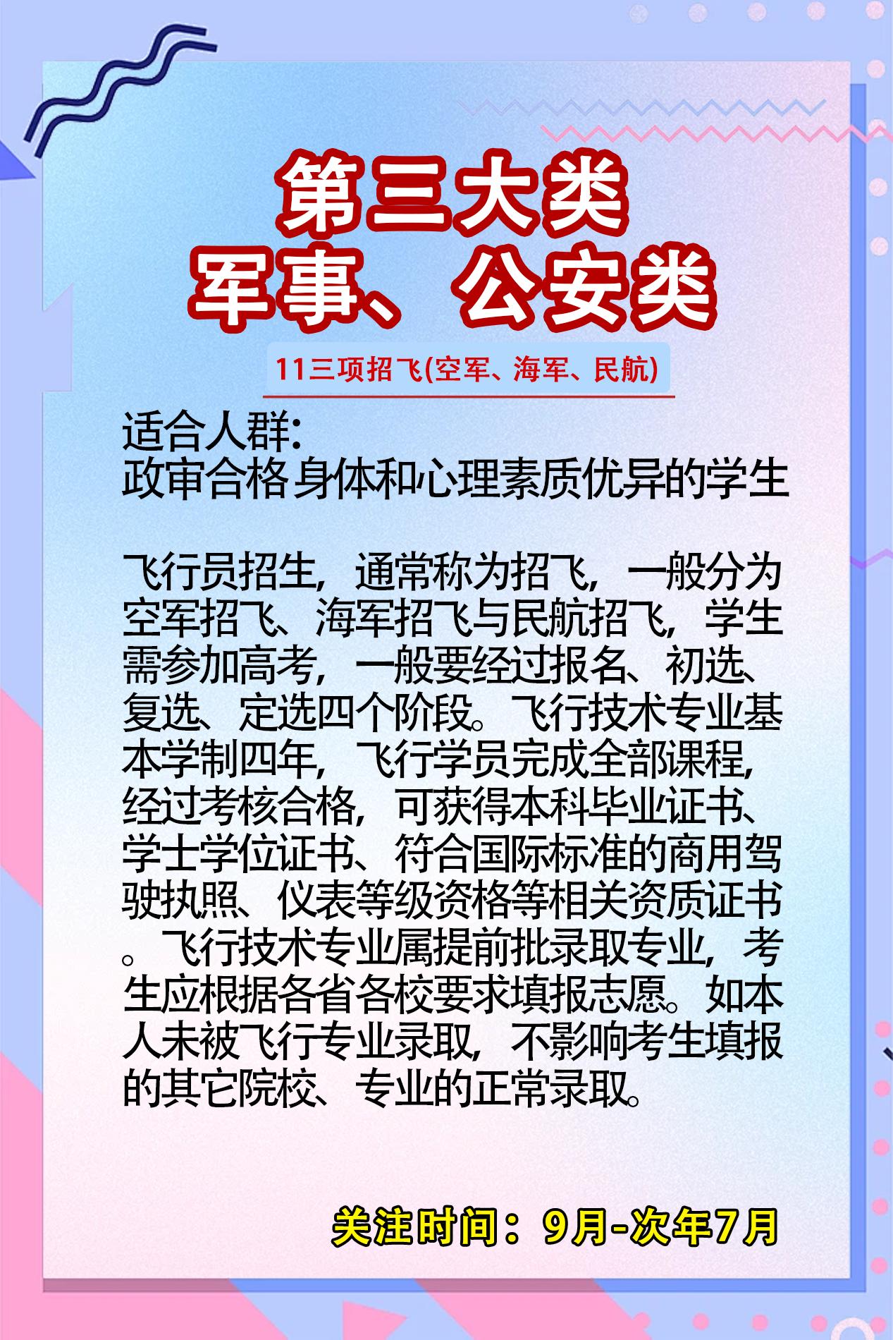 11三项招飞(空军、海军、民航）。