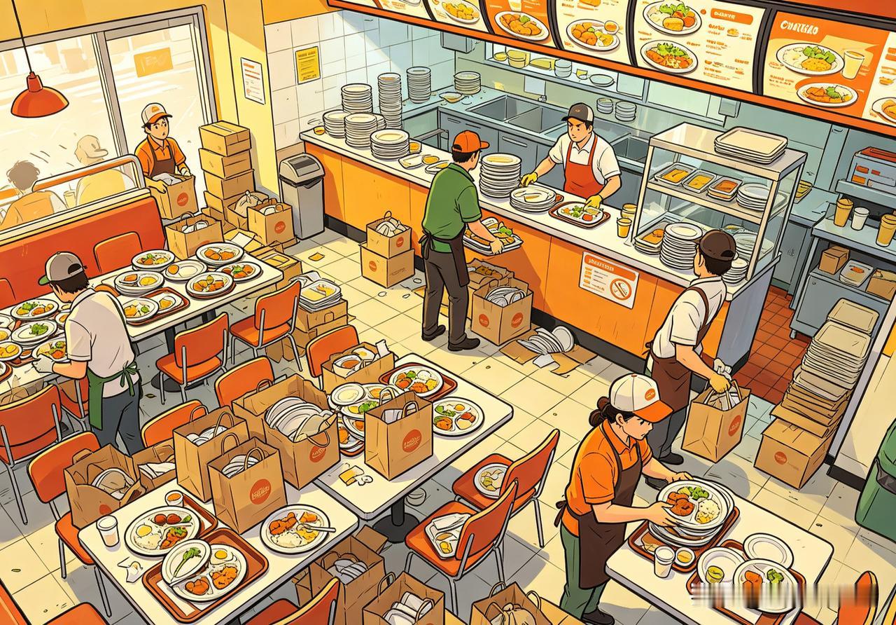 忙到外卖打不出来、餐盘堆成山，前厅主管这么排休，换谁不生气？
 
我们快餐店里周