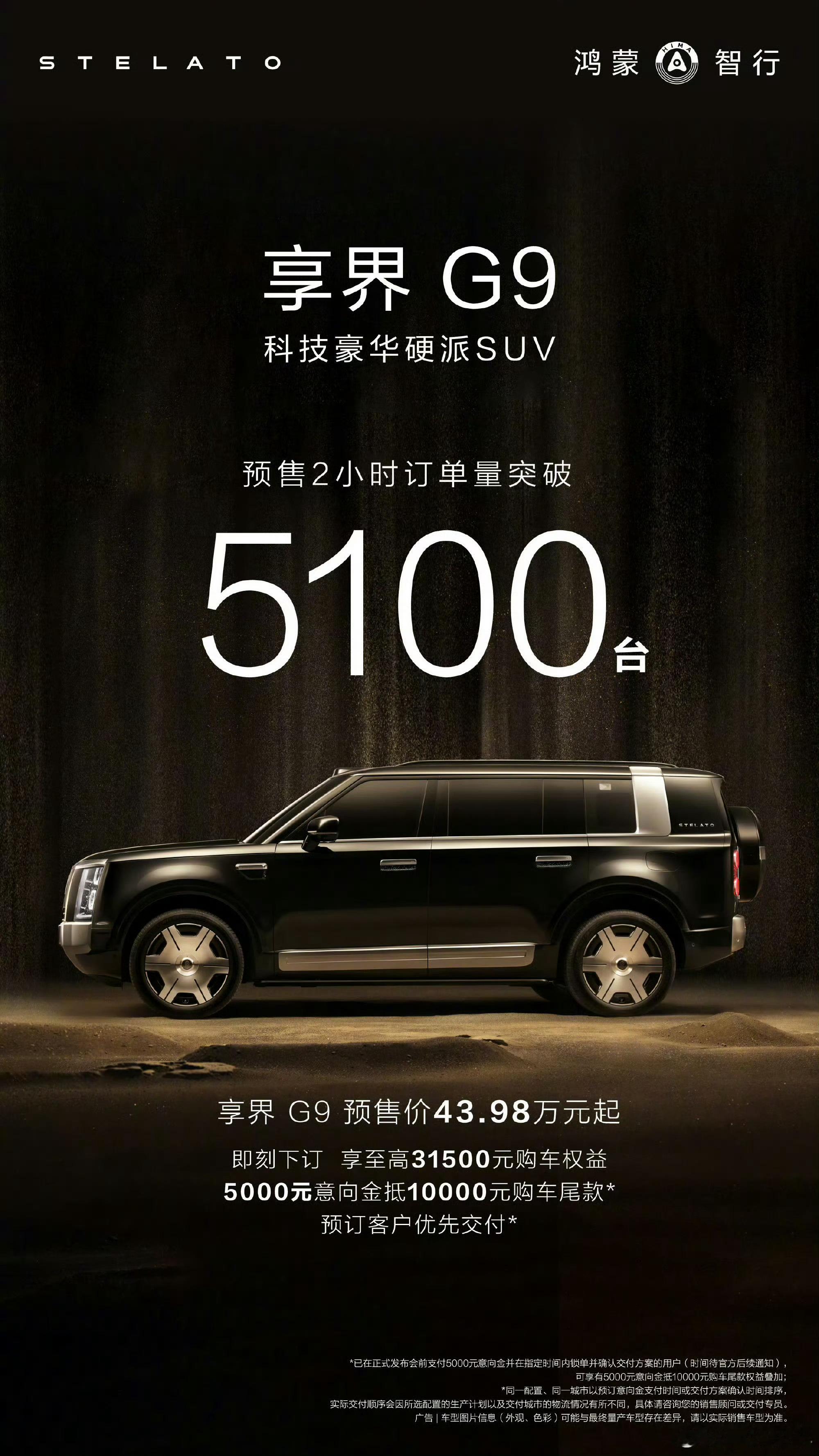华为发布会享界G9预售2小时订单突破5100台！享界G9