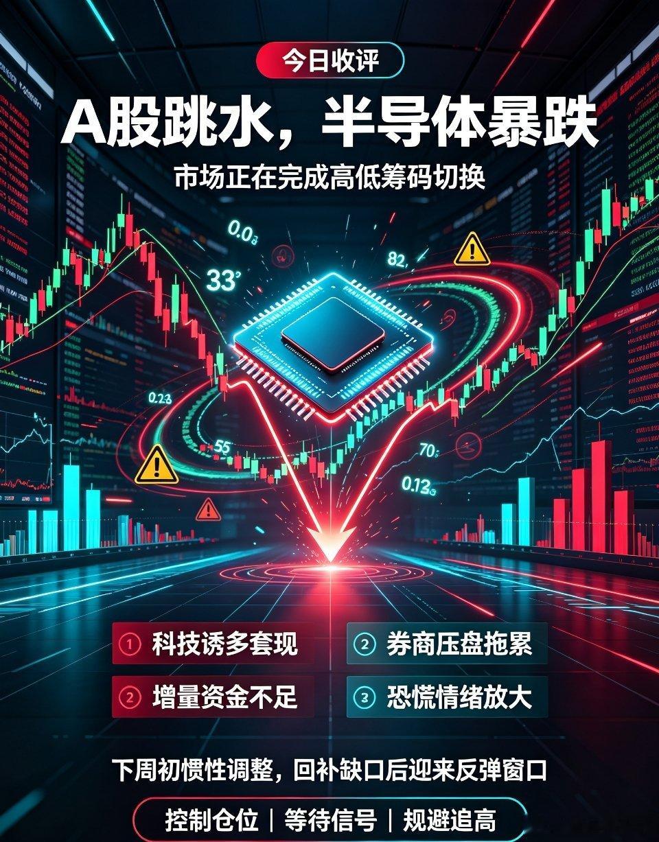 收评：A股冲高跳水收跌，半导体暴跌原因解析！下周行情预判今日A股走出典型冲高跳水