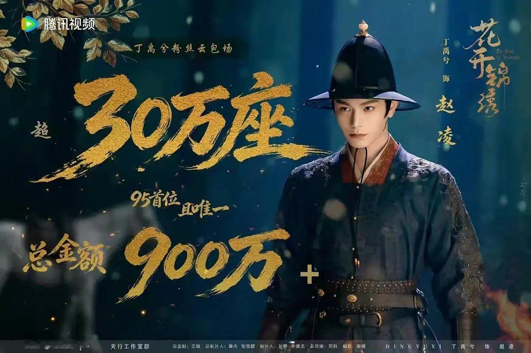 丁禹兮《花开锦绣》30万云包场来了，95首位且唯一短短2个月2部剧50万➕云包场