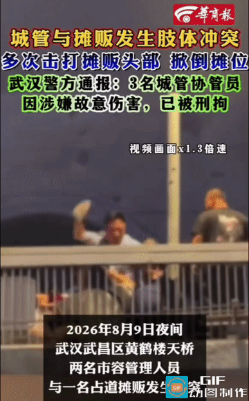 三城管以暴制暴，被刑拘！2026年8月9日21时35分许，武汉武昌区黄鹤楼天桥。