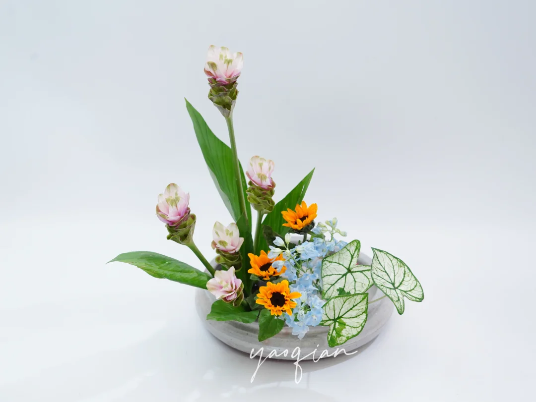 陆地荷花──姜荷花插花作品
