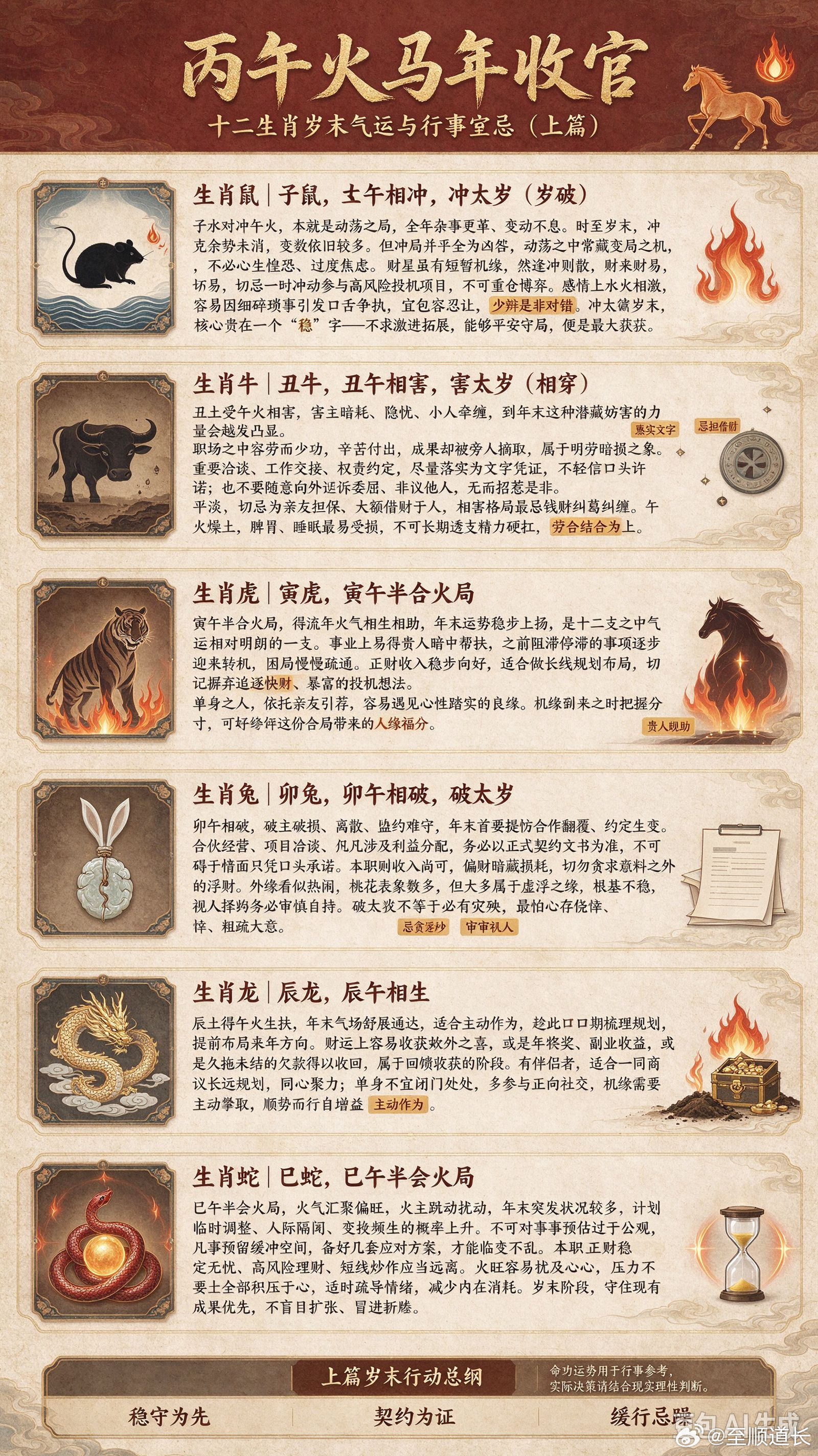 丙午火马年收官：十二生肖岁末气运与行事宜忌（上篇）生肖鼠｜子鼠，子午相冲，冲太岁
