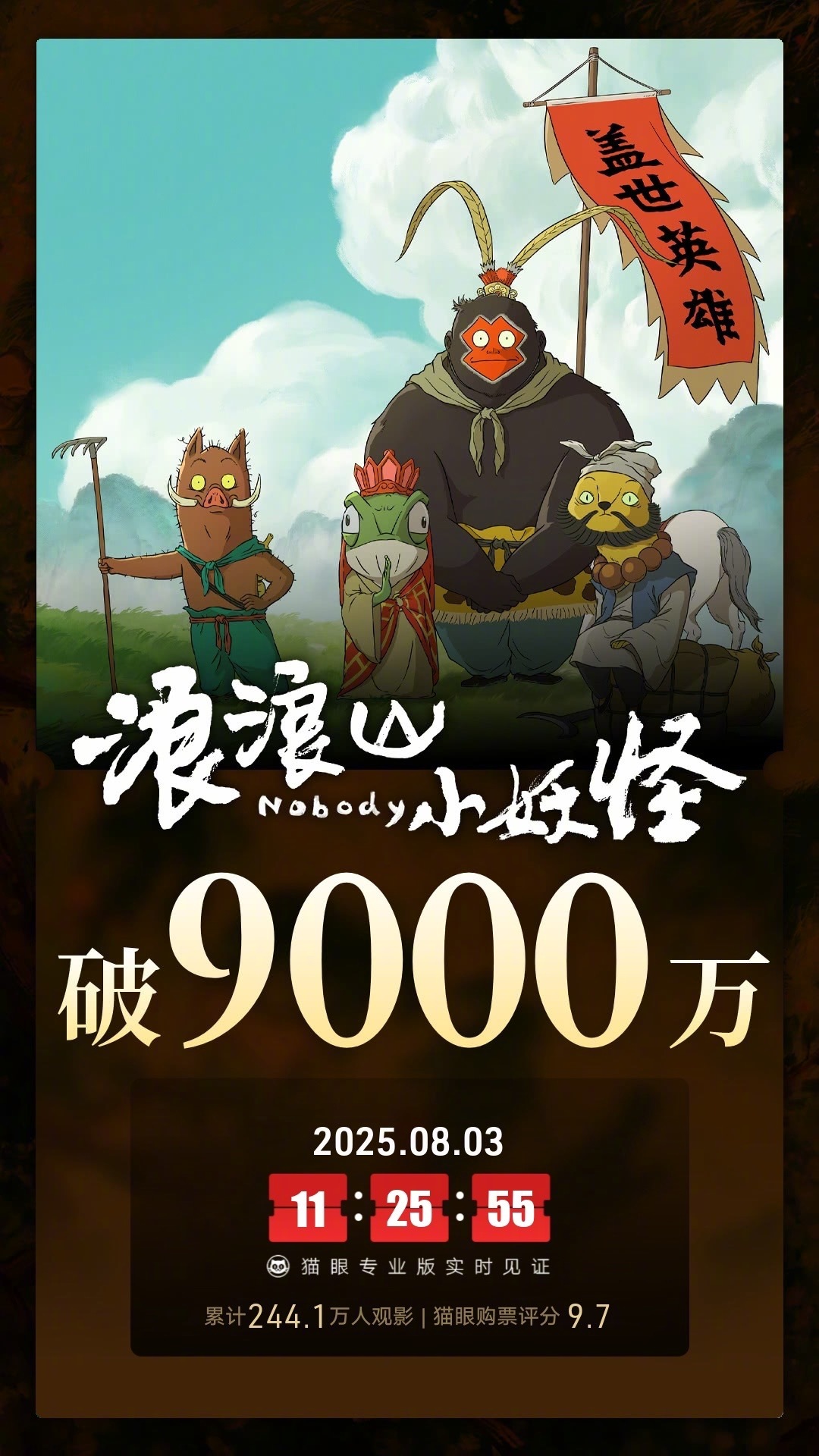 浪浪山小妖怪总票房破9000万 据猫眼专业版数据，电影《浪浪山小妖怪》上映2天，