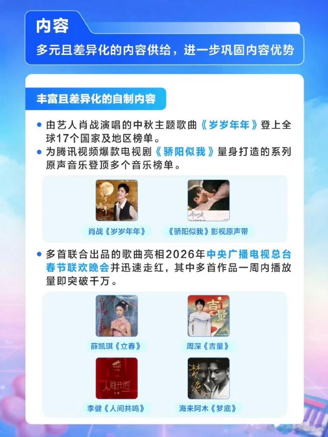 腾讯音乐今日发布财报，肖战演唱的中秋主题歌曲《岁岁年年》，登上了全球17个国家及