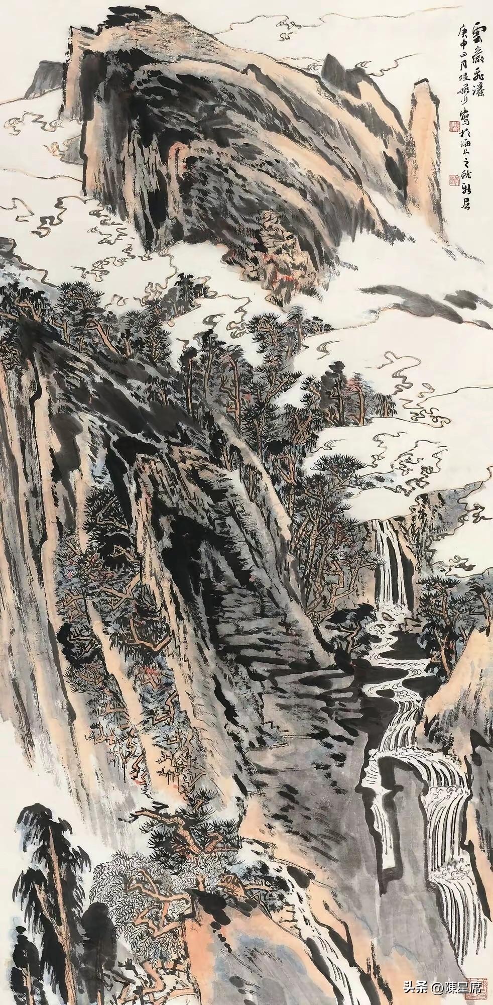 陆俨少先生的山水画，在笔墨运用上堪称一绝，刚柔并济的风格独树一帜。他的皴擦点染极