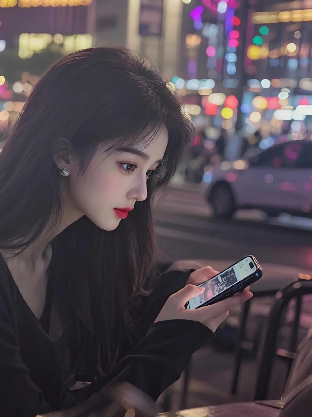 都市夜影照 ai创作 精致妆容 高颜值美女 女生拍照姿势