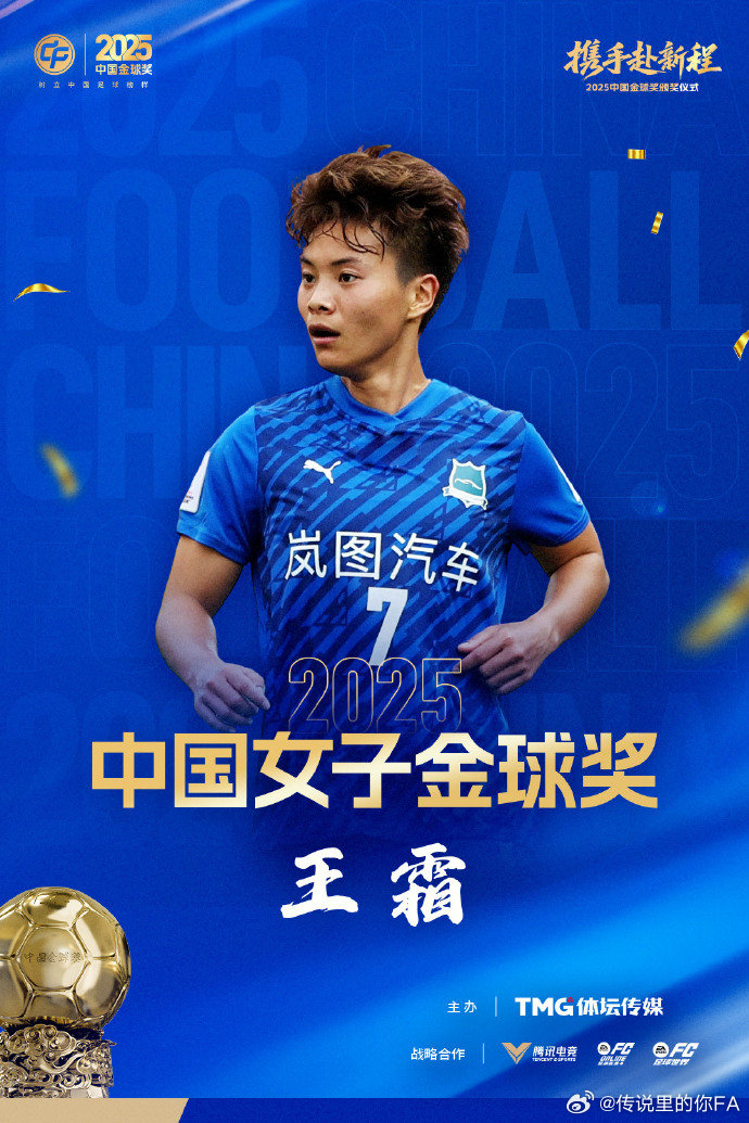 王霜获2025中国女子金球奖 中国金球奖恭喜王霜第五次获得中国女子金球奖！ 