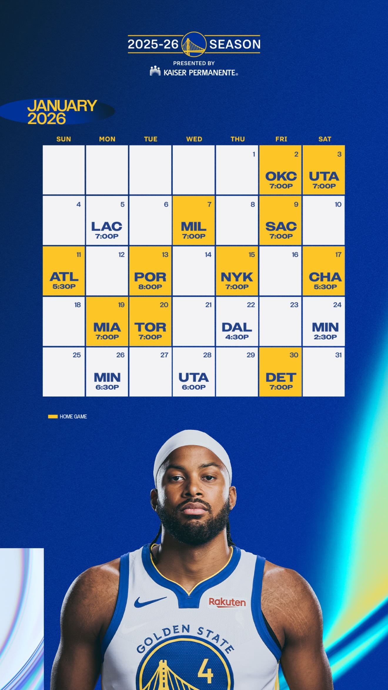 勇士一月份赛程，真密啊！31天打16场，2个背靠背