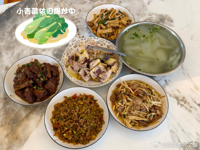 干饭时间到！满桌硬菜已就位，小青菜还在爆炒中。兄弟们围坐开炫，今日份能量直接拉满