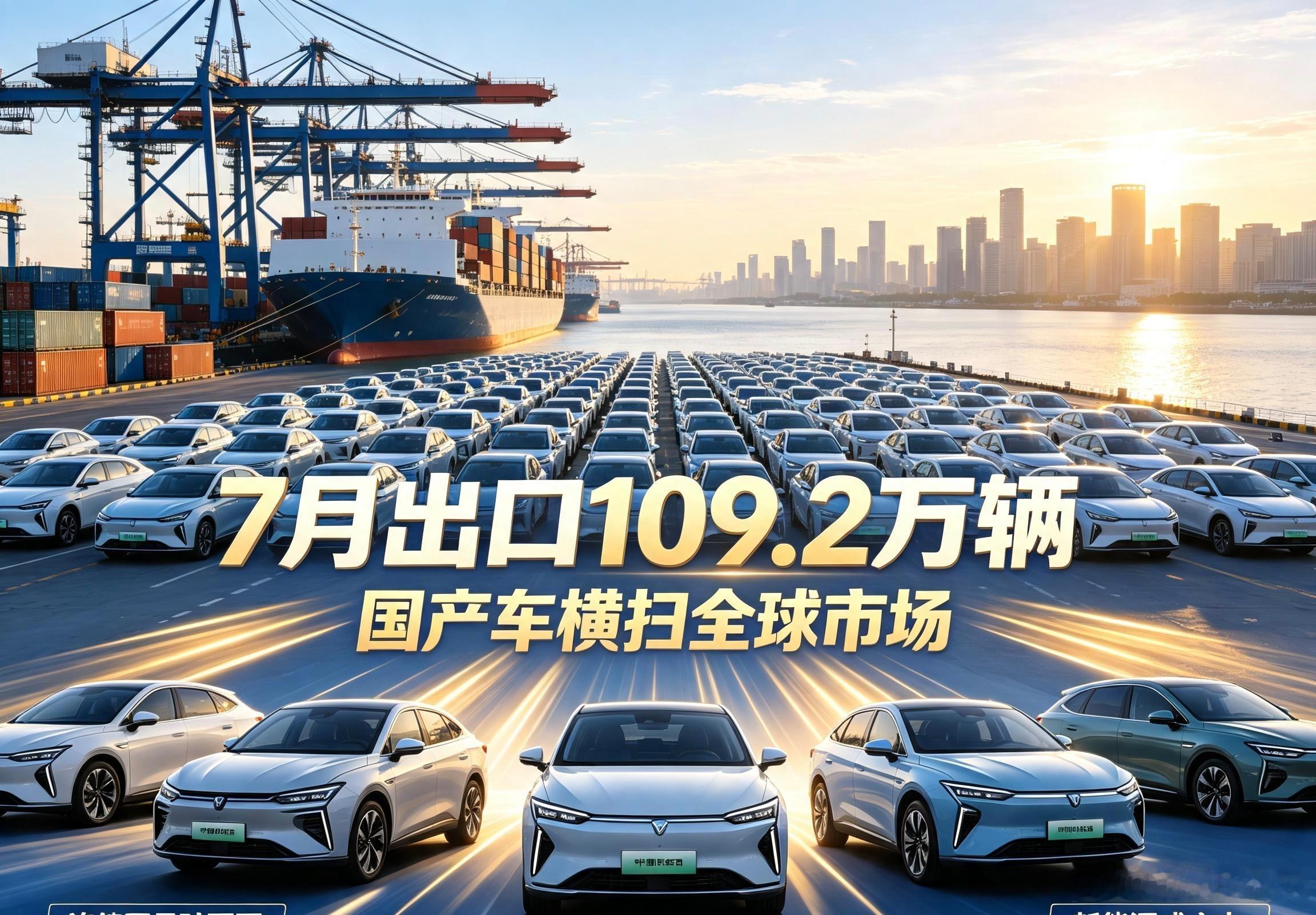 7月汽车出口再创新高！继6月后，中国7月的汽车出口再次突破100万辆。太牛了！据
